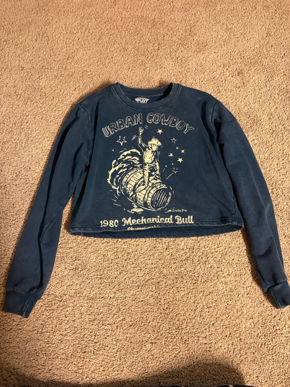 Urban Cowboy Navy Graphic Cropped Sweatshirt